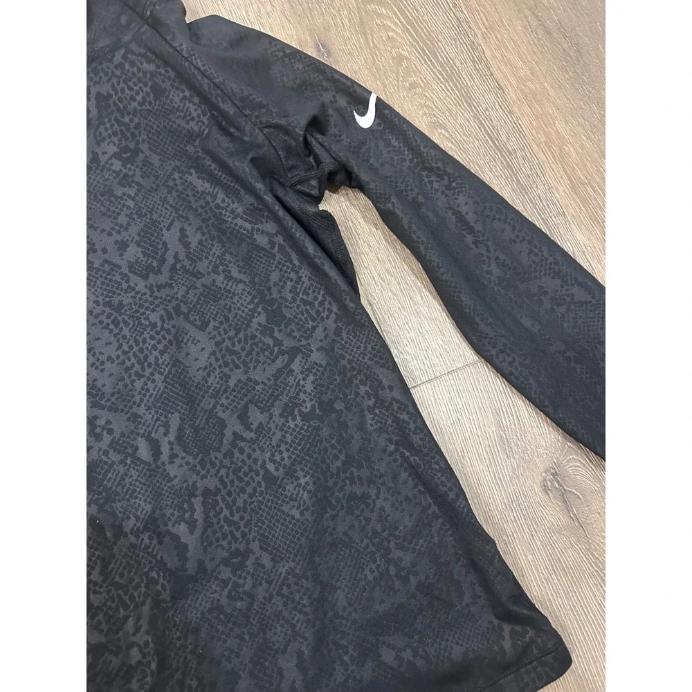 Nike Pro Dri-FIT Womens Black Snakeskin Print Side Zip Funnel Neck Top Medium‎